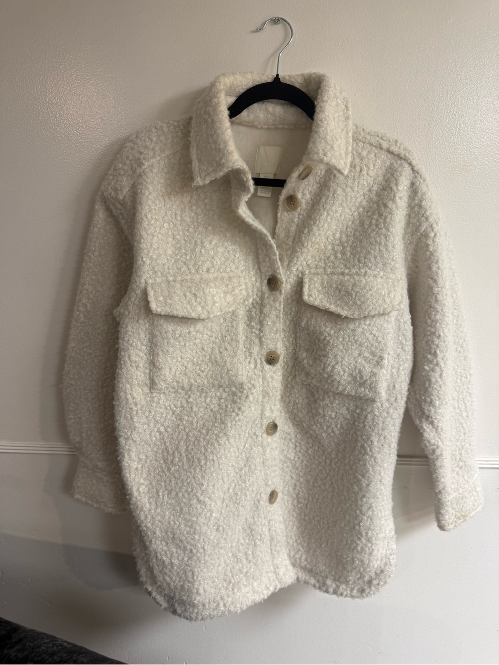 H&M Cream Teddy Jacket with Button Front